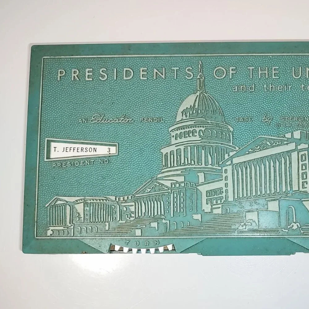 Vintage 1960 Sterling Plastic Co Educator Pencil Case US Presidents Terms Office